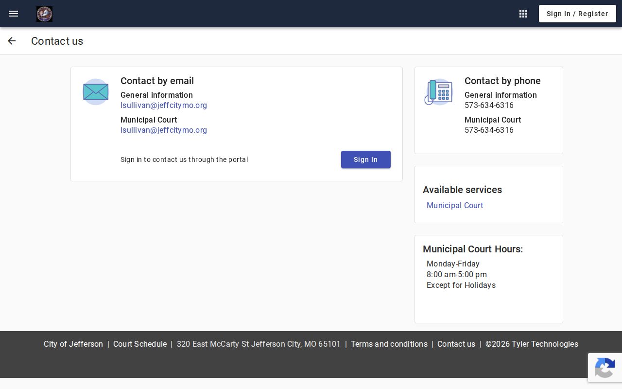 Jefferson City Municipal Court payment and contact page