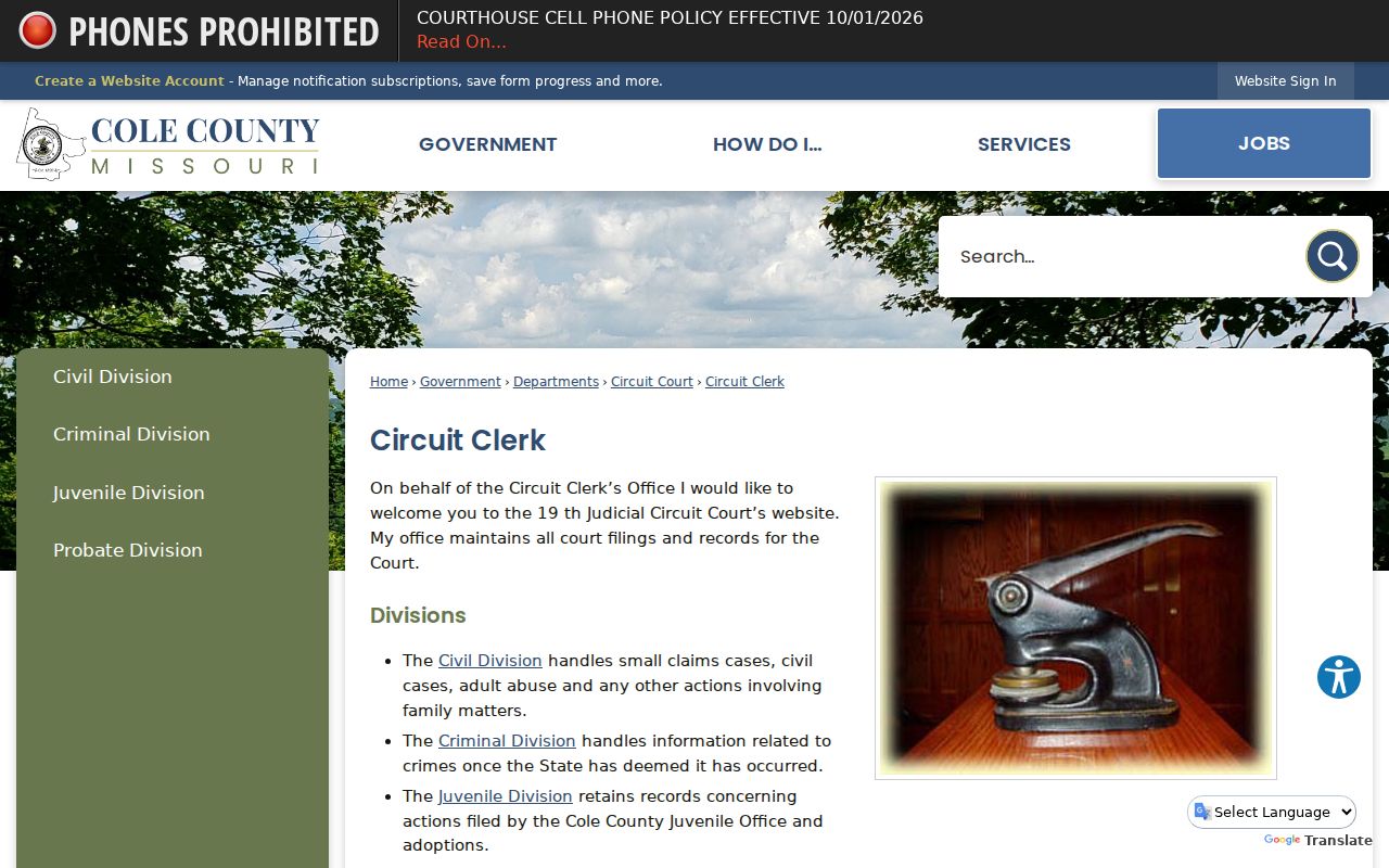 Cole County Circuit Clerk division information