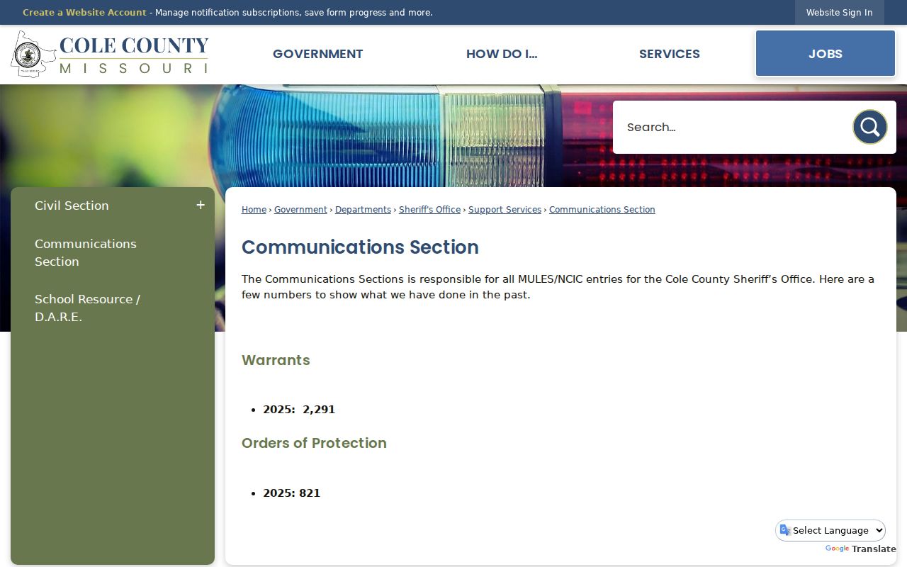 Cole County Communications Section warrant workload statistics